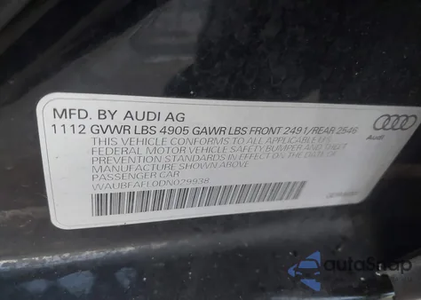 2013 Audi A4 2.0T Premium из США, поврежденный, VIN WAUBFAFL0DN029938